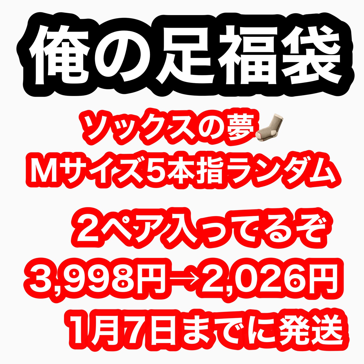 ソックスの夢 Mサイズ５本指ランダム 1/7までに発送  #俺の足福袋